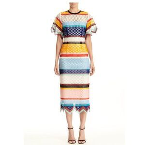 NWT. $2500 CAROLINA HERRERA Open Weave Striped Dress Sz 2